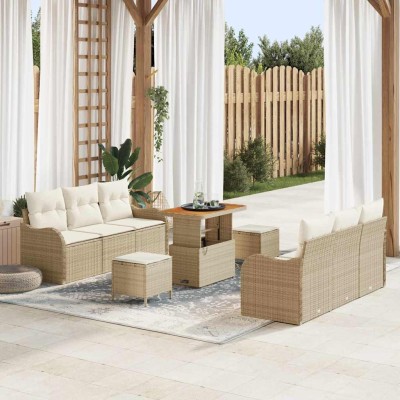 Conjunto de sofá de jardín 9 pcs Beige y Crema 90 x 55 x 71 cm