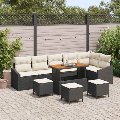 Conjunto de sofá de jardín con cojín 10 pcs Negro y crema