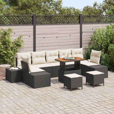 Conjunto de sofá de jardín 10 pcs Negro y crema 90 x 55 x 71 cm