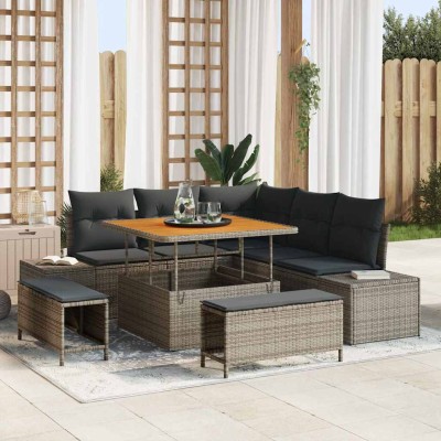 Conjunto de sofá de jardín 8 pcs Gris Poliratán