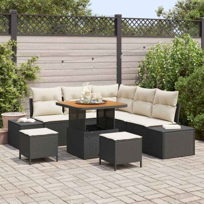 Conjunto de sofá de jardín 8 pcs Negro Poliratán
