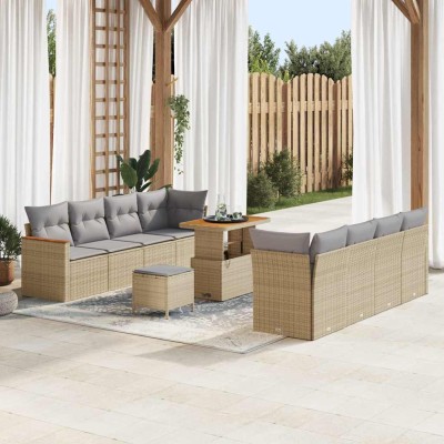 Conjunto de sofá de jardín con cojín 11 pcs Beige Poliratán