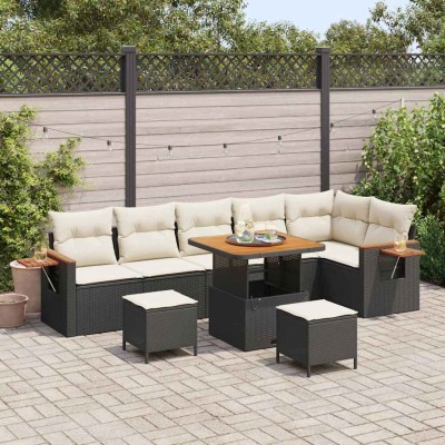 Conjunto de sofá de jardín con cojín 9 pcs Negro Poliratán
