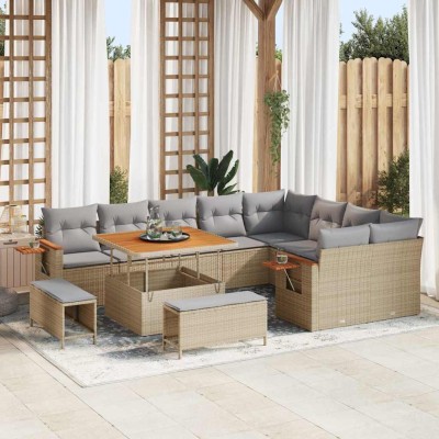 Conjunto de sofá de jardín con cojín 12 pcs Beige Poliratán