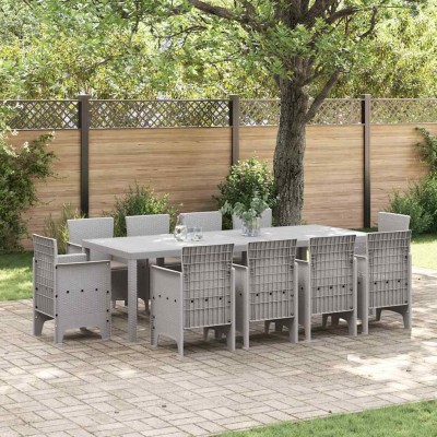 Conjunto de Comedor de Jardín 11 pcs Gris Claro Ratan Polt