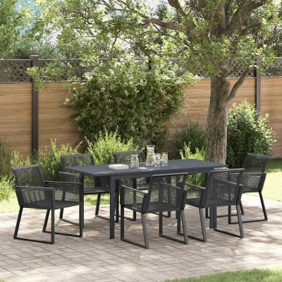 Conjunto de Comedor de Jardín 7 pcs Negro Acero y polirratán