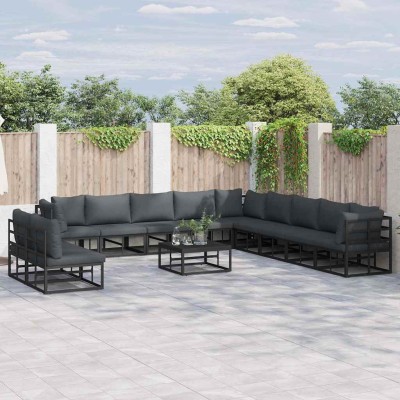 Conjunto de sofá de jardín con cojín 12 pcs Negro Aluminio