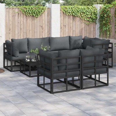 Conjunto de sofá de jardín con cojín 7 pcs Negro Aluminio
