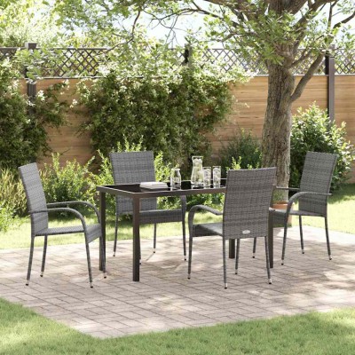 Conjunto de Comedor de Jardín 5 pcs Gris Poliratán