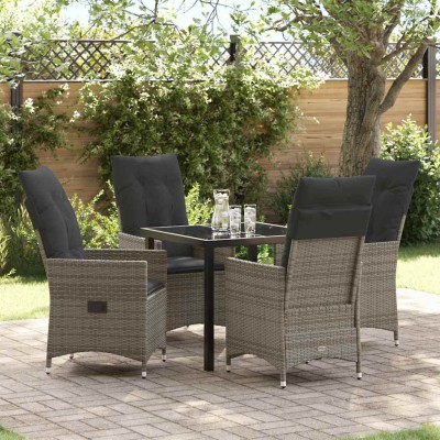 Conjunto de Comedor de Jardín con cojín 5 pcs Gris Poliratán