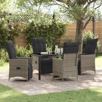 Conjunto de Comedor de Jardín con cojín 5 pcs Gris Poliratán