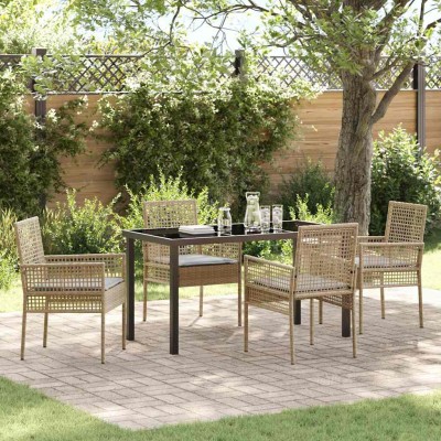 Conjunto de Comedor de Jardín con cojín 5 pcs Beige Poliratán