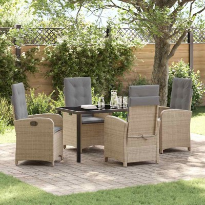 Conjunto de Comedor de Jardín 5 pcs Beige ratán sintético