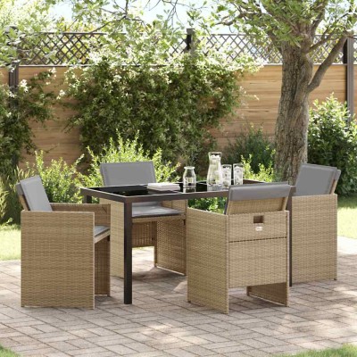 Conjunto de Comedor de Jardín 5 pcs Beige ratán sintético