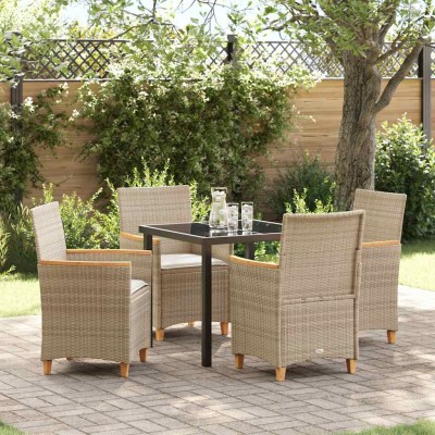 Conjunto de Comedor de Jardín 5 pcs Beige ratán sintético