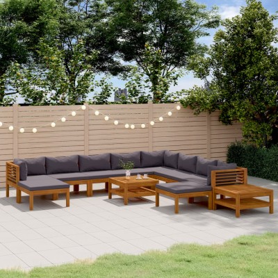 Muebles de jardín 12 pzas cojines madera maciza de acacia