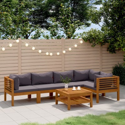 Muebles de jardín 6 pzas cojines madera maciza de acacia