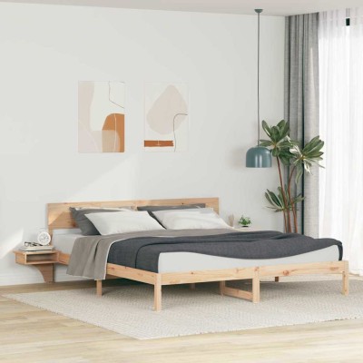 Estructura de cama con cabecera Marrón Madera maciza de pino