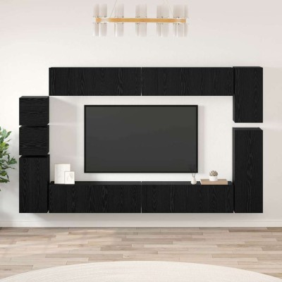 Conjunto de mueble de TV 9 pcs Roble negro Madera contrachapada