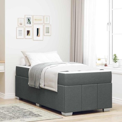 Estructura de cama con colchón Gris oscuro 100 x 200 cm tela