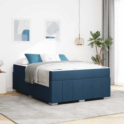Estructura de cama con colchón Azul 160 x 200 cm tela