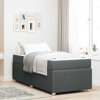 Estructura de cama con colchón Gris oscuro 90 x 190 cm tela