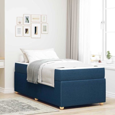 Estructura de cama con colchón Azul 90 x 200 cm tela