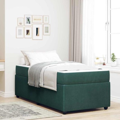 Estructura de cama con colchón Verde oscuro 100 x 200 cm