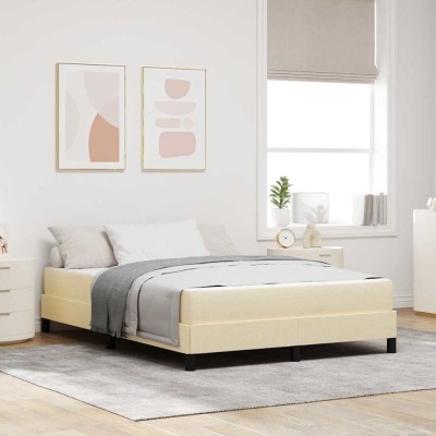 Cama tipo Box Spring con colchón Crema 160 x 200 cm tela