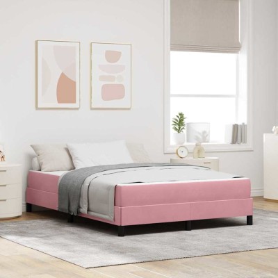 Cama box spring con colchón Rosa 140 x 190 cm Terciopelo
