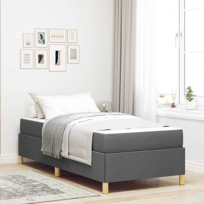 Cama tipo Box Spring Blanco, Gris oscuro, Marrón y Gris oscuro