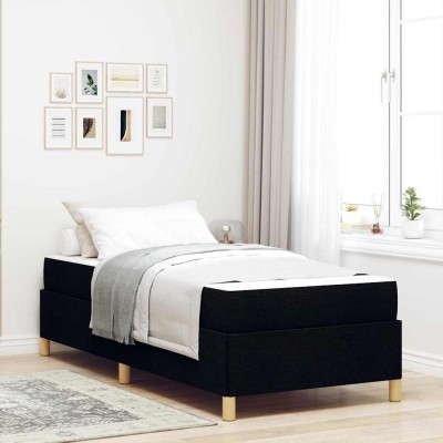 Cama tipo Box Spring Negro y Blanco 90 x 200 cm tela