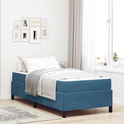 Estructura de cama Azul oscuro y blanco 100 x 200 cm Terciopelo