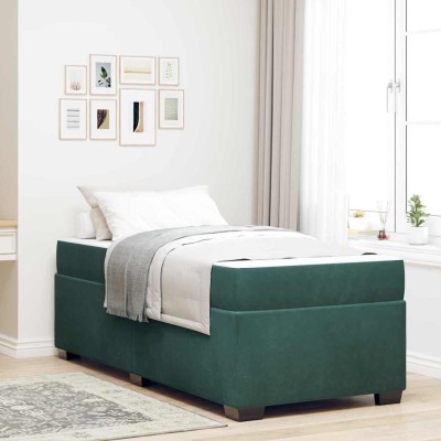 Estructura de cama con colchón Verde oscuro 80 x 200 cm