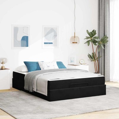 Estructura de cama con colchón Negro 140 x 200 cm Terciopelo