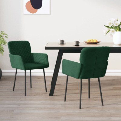 Sillas de comedor 2 unidades terciopelo verde oscuro