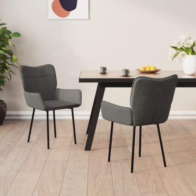 Sillas de comedor 2 unidades terciopelo gris oscuro