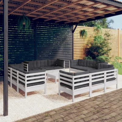 Muebles de jardín 13 pzas con cojines antracita madera de pino