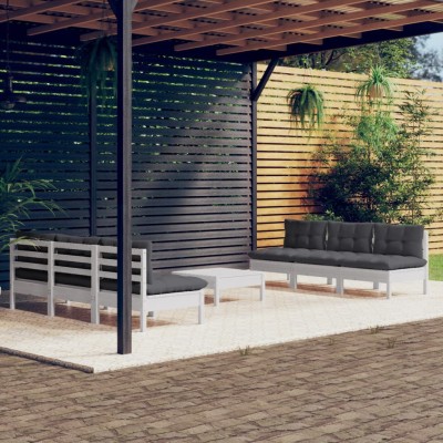 Muebles de jardín 7 piezas con cojines antracita madera pino