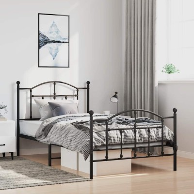 Estructura cama sin colchón con estribo metal negro 100x200 cm