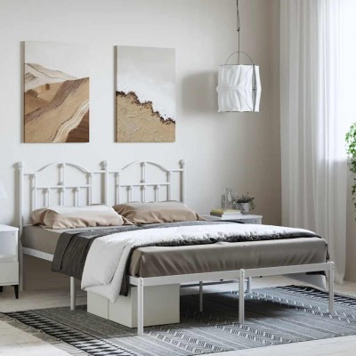 Estructura cama sin colchón con cabecero metal blanco 135x190cm