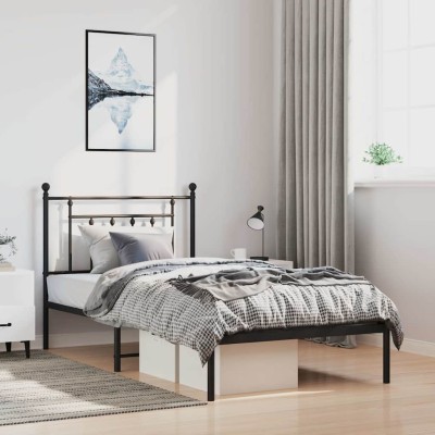 Estructura cama sin colchón con cabecero metal negro 100x190 cm