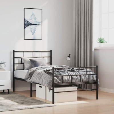 Estructura cama sin colchón con estribo metal negro 100x190 cm