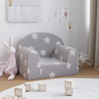 Sofá para niños felpa suave gris claro con estrellas