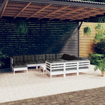Muebles de jardín 12 pzas con cojines blanco madera de pino