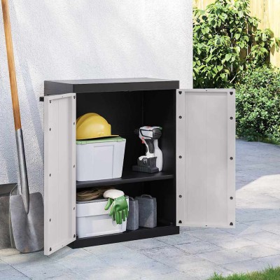 Armario de almacenaje exterior PP gris y negro 65x37x85 cm