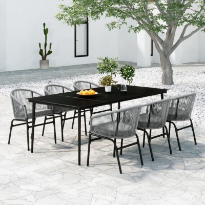 Juego de comedor de jardín 7 piezas ratán sintético gris