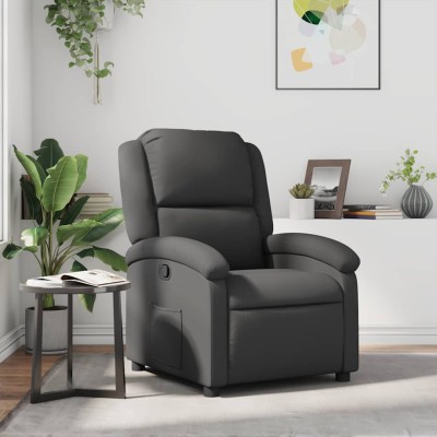 Sillón reclinable de cuero auténtico gris