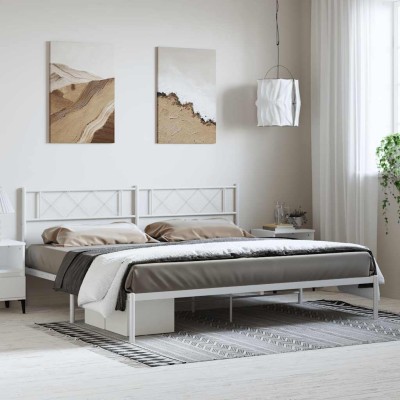 Estructura cama sin colchón con cabecero metal blanco 193x203cm