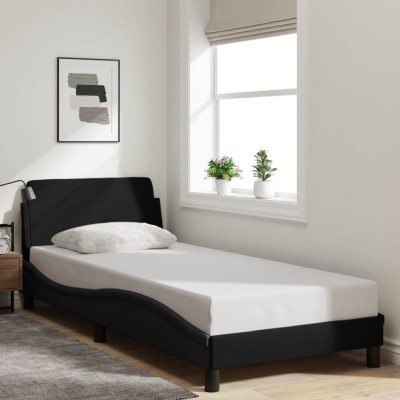 Estructura de cama con cabecero sin colchón tela negro 90x200cm